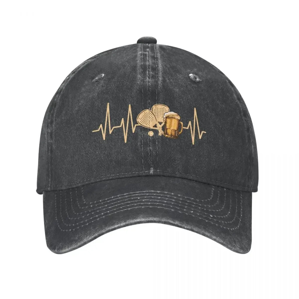 Padel & Beer Heartbeat Baseball Cap - Funny Padel Hat for Beer Lovers