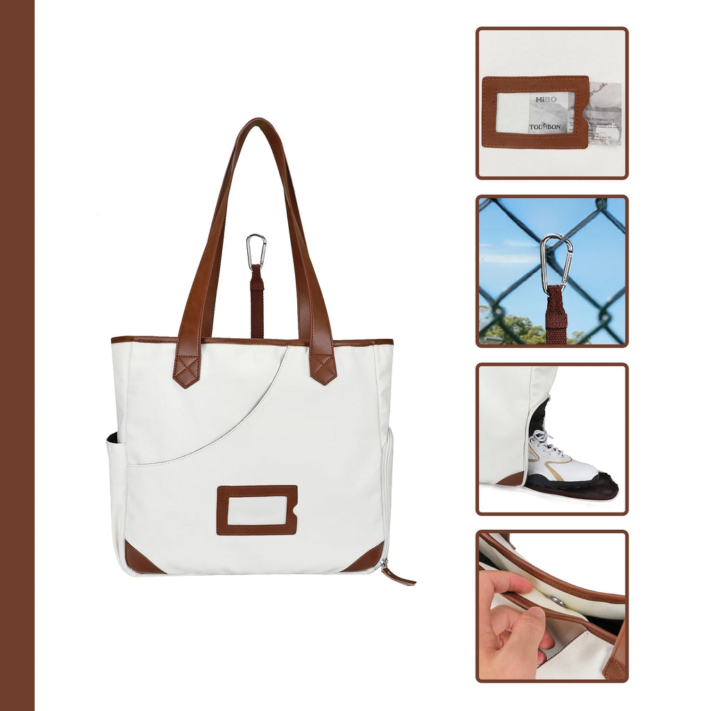 Tourbon Sports Padel Racket Shoulder Bag Canvas Tote Pickleball Paddle Bag with Shoe Compartment Large Capacity Light Weight