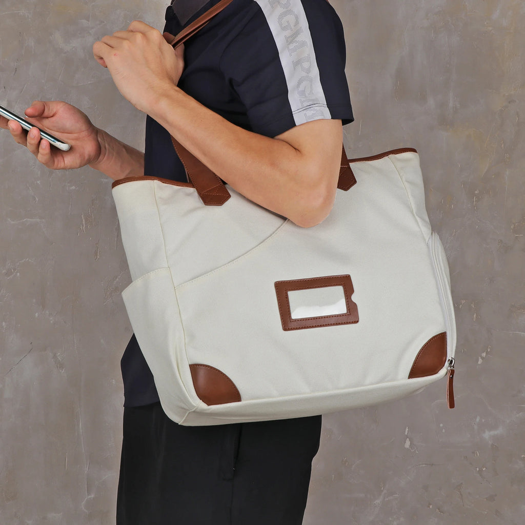 Tourbon Sports Padel Racket Shoulder Bag Canvas Tote Pickleball Paddle Bag with Shoe Compartment Large Capacity Light Weight