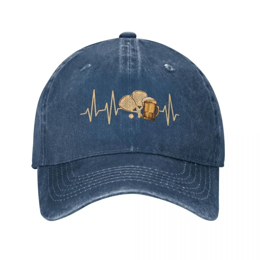 Padel & Beer Heartbeat Baseball Cap - Funny Padel Hat for Beer Lovers